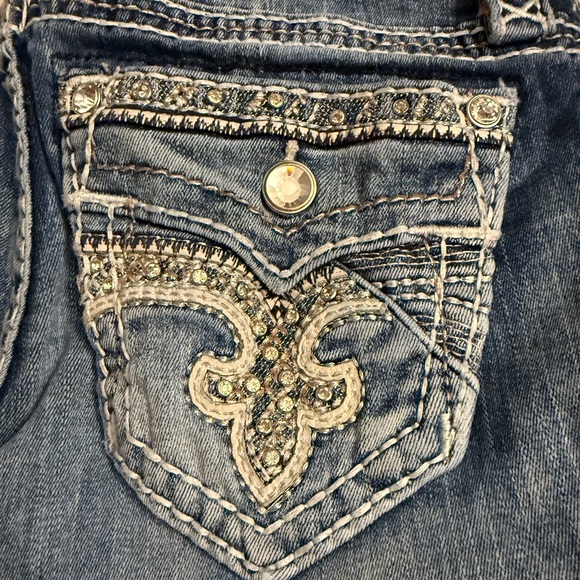 Miss Me Blue Straight Leg Jeans with Silver Embellishments - Picture 1 of 6